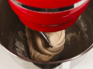 Return the bowl to the stand mixer and mix the basic yeast bread dough on low for 6 minutes.